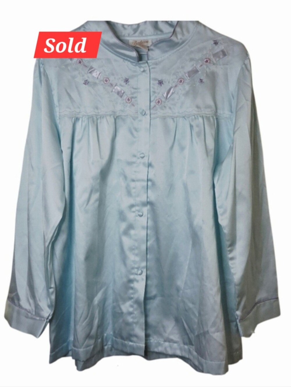 Barbizon Vintage Light Blue Women's Pajama Set‎ Embroidered Size L